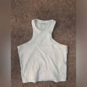 Abercrombie & Fitch White Ribbed High-Neck Scuba Tank Top